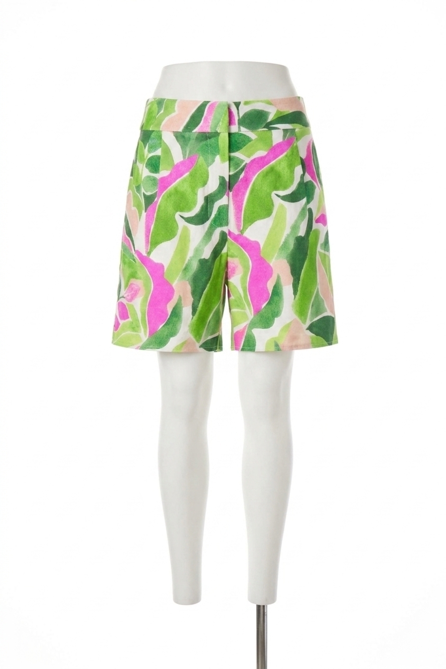 NEW MILLY painted bloom linen short in leaf multi
